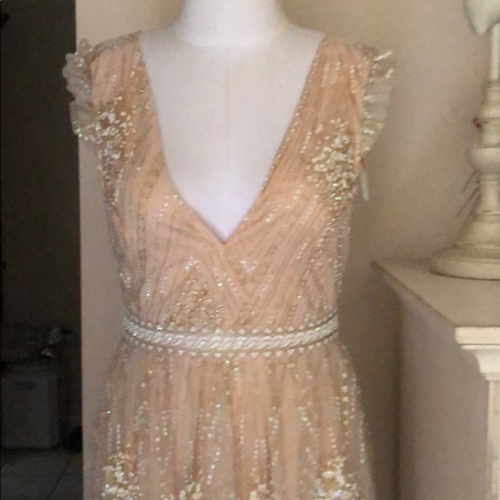 NWT L’ ATISTE NUDE BODY SUIT GLITTER DRESS